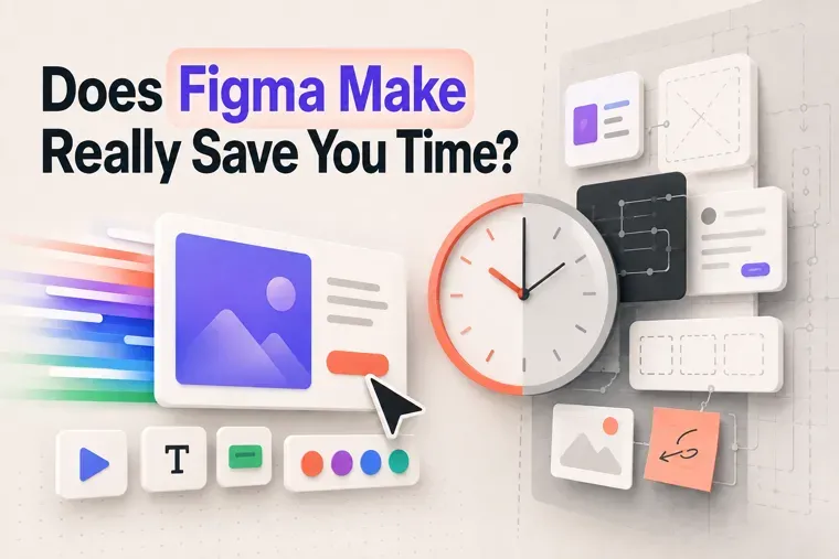 Does Figma Make Really Save You Time? with design components and a clock