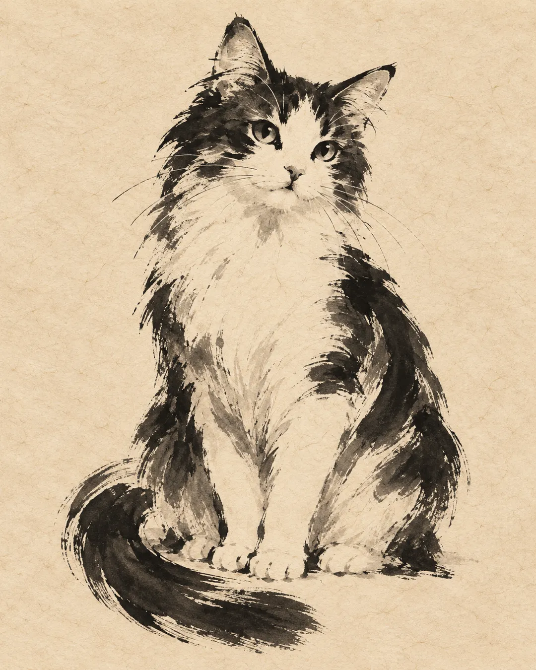 A cat depicted through calligraphic brushwork