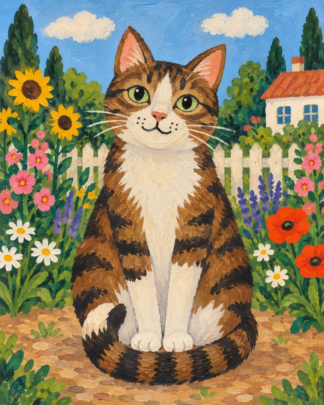 A cat illustrated in naive art style
