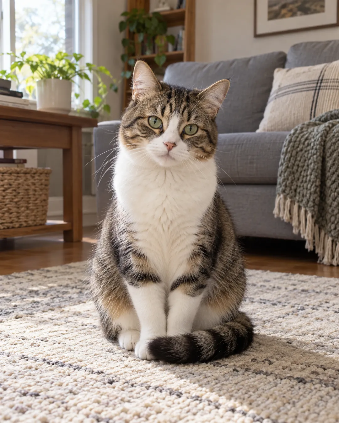 A cat in an everyday normcore-inspired scene
