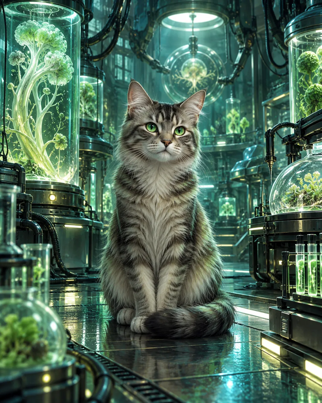 A cat in biopunk-inspired artwork